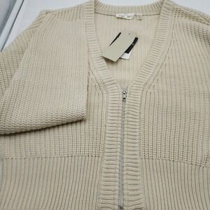 Tan Jay Large‎ Beige Knit Zip Up V Neck Cardigan Sweater Womens
